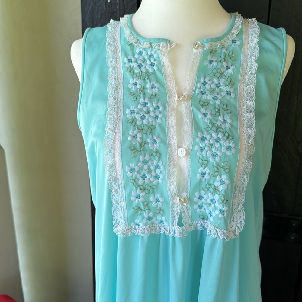 Vintage JCPenney blue embroidered with lace nightgown